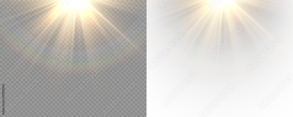 Obraz premium Sunshine light effect with smooth gradient glow and atmospheric brightness in PNG format. PNG sunlight.