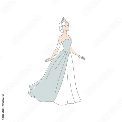 Elegant Princess in Ball Gown and Tiara, Graceful Pose, Fairytale Illustration