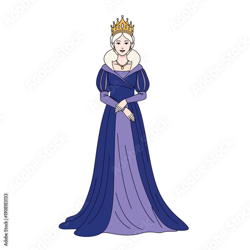 Elegant Queen with Crown and Royal Blue Gown