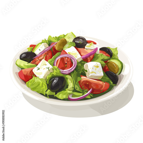 Flat 2D Greek Salad vector illustration, icon graphic on white background