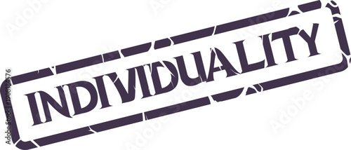 Distressed violet stamp with the prominent word INDIVIDUALITY conveying uniqueness and personal identity