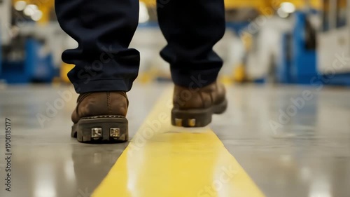 Safety Boots Walking Along Factory Floor with Industrial Discipline Concept - AI Generated