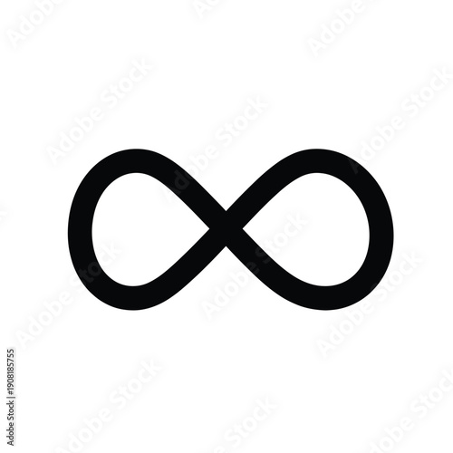 A black infinity symbol isolated on a plain white background