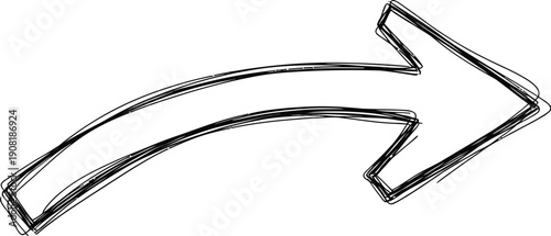 A black and white sketch of a right pointing arrow