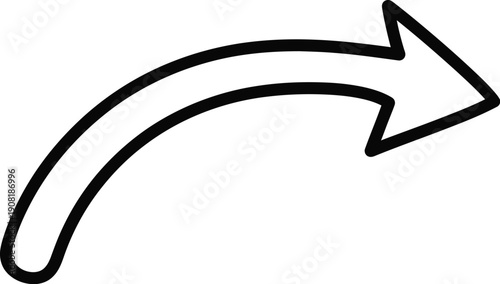 A black curved arrow pointing to the right on a white background