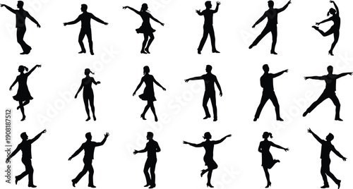 Dance silhouette, male female dancers, performing arts, ballet posture, elegant movement, ballroom dance, stage performance, dancing couple, graceful pose, rhythm motion