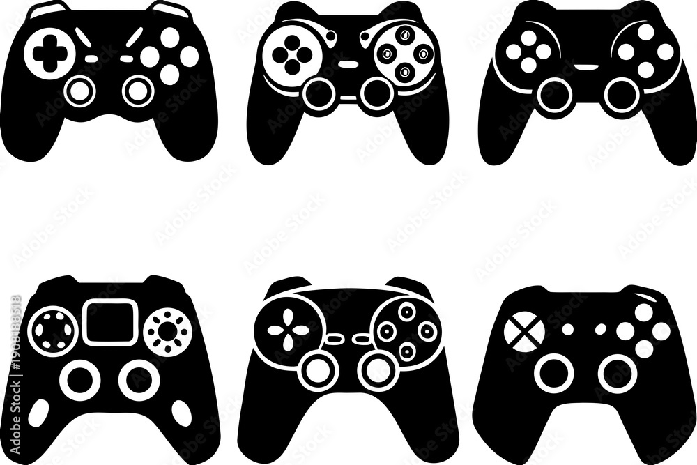 Fototapeta premium set of video game controller silhouette vector illustration isolated on white background