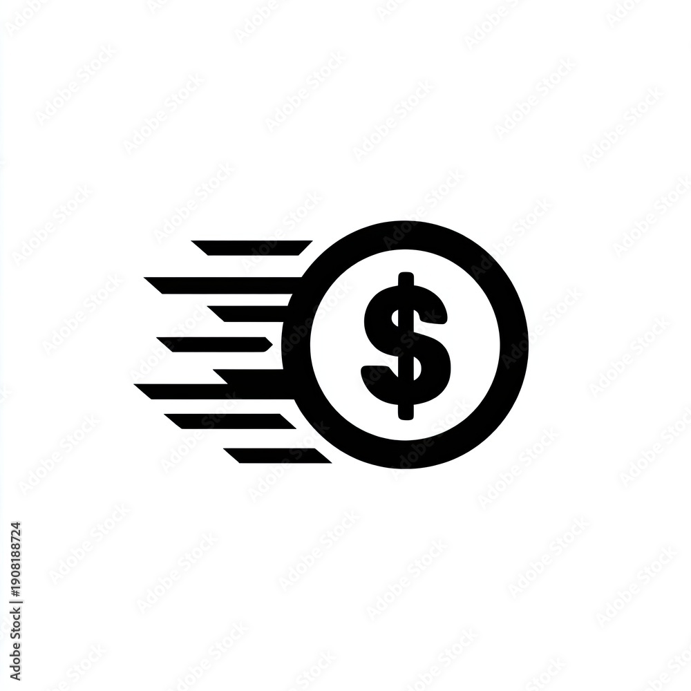 Fototapeta premium Fast dollar symbol icon, money flying with speed lines, financial concept