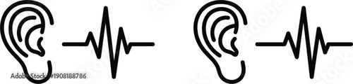 Human ear icon with sound wave frequency pulse vector illustration isolated on white background for hearing aid clinics and audio technology services.