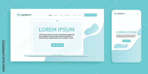 Digital Design Mockup: A sleek and modern mockup showcases a website interface on a laptop screen and a mobile phone. This presentation demonstrates responsiveness and adaptability.