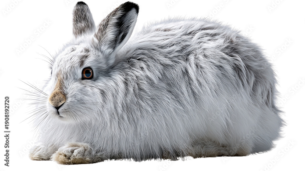 Obraz premium Arctic Hare: A portrait of a majestic Arctic hare with its winter coat, perfectly adapted to its cold habitat. With its soft, fluffy fur, and alert gaze.