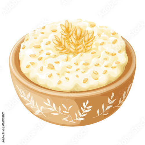 Minimalist 2D vector icon representation of a Rice Pudding, displayed on a pure white background