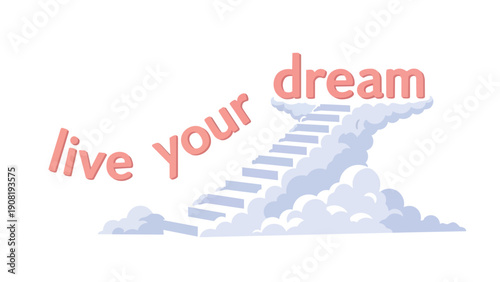 Inspirational ascent up cloud steps towards personal aspirations a vibrant illustration of pursuing life's ultimate goals and achieving profound