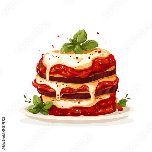 Eggplant Parmesan, rendered in a minimalist 2D flat vector icon style against a pure white backdrop