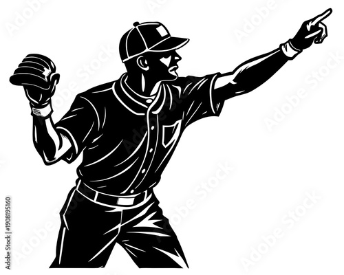 Umpire calling strike silhouette vector illustration isolated on white background