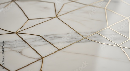 Aerial view of a luxurious marble surface with intricate gold geometric patterns