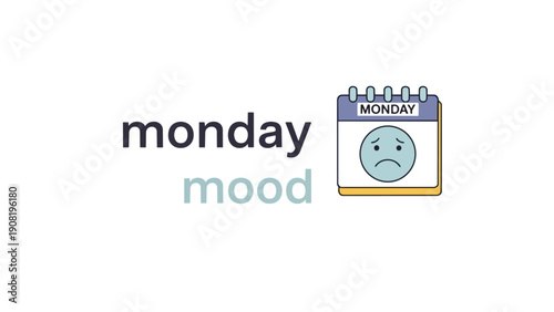 Monday blues illustration with sad emoji calendar, depicting the start of a challenging work week mood.