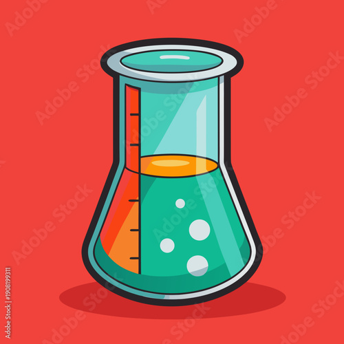 Illustration of a science laboratory beaker with colorful liquids