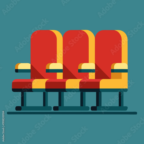 Three Red and Yellow Theater Seats in a Row
