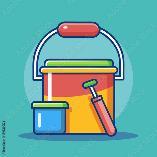 Vector Illustration of a Paint Bucket with Tools Isolated