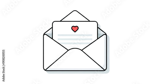 An open envelope with a letter and a heart symbol inside viewed directly