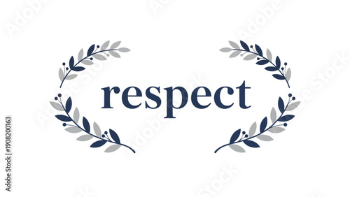 An elegant and meaningful graphic displaying the core value of respect, gracefully framed by stylized laurel branches in a soothing palette of dark