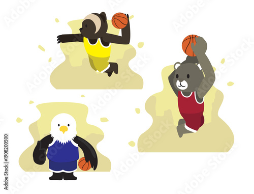 Basketball Cartoon Character Puma Eagle Wolverine Jumping