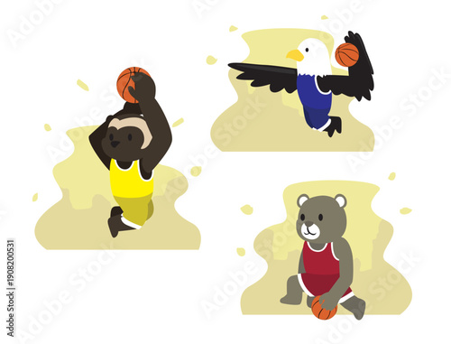 Basketball Cartoon Character Puma Eagle Wolverine Dribbling