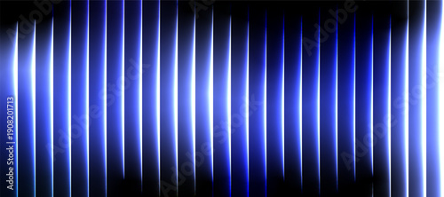 Blue and cyan glass stripe abstract background with luminous vertical lines, glossy transparency, and a clean futuristic light effect on a dark surface.