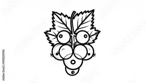 Black and White Currant Illustration with Leaves and Berries.