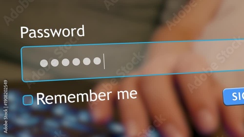 A pregnant woman enters her password in a website form box while using a computer. She clicks the submit button after typing in her details.