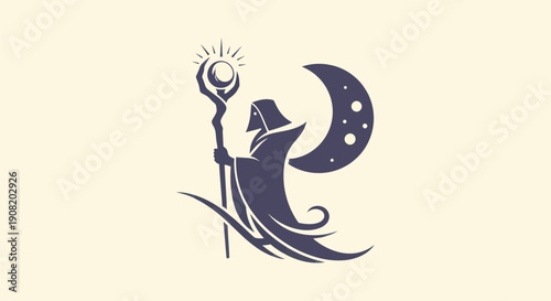 Mystical figure with crescent moon design