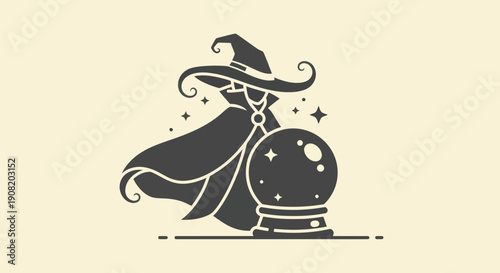 Mystical figure with crystal ball illustration