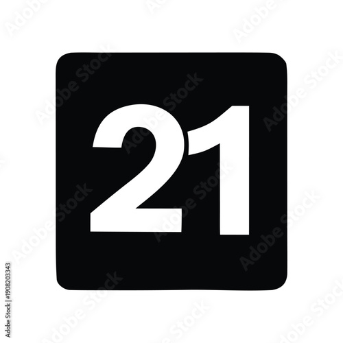 Bold white numeral twenty-one icon on a sleek black rounded square background, representing milestones, age, or a significant count in a clear graphic design