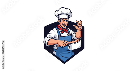 Cartoon chef character holding a plate and making an okay gesture.