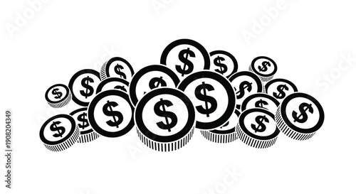 Pile of dollar signs a simple black and white illustration