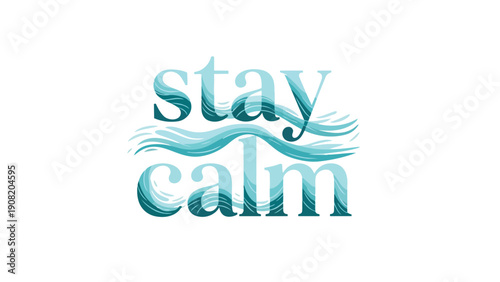 Serene typographic artwork with oceanic wave textures promoting tranquility and inner peace.