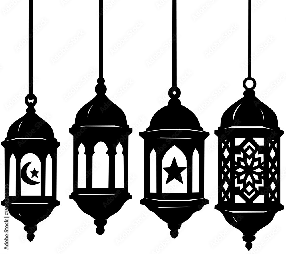 Obraz premium Ramadan Lantern Silhouette Set