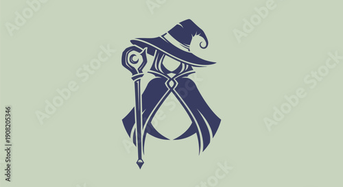 Mystical sorcerer silhouette with staff