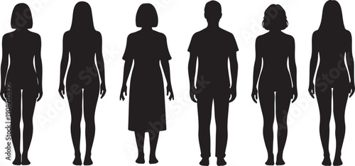 Silhouettes of diverse people standing in a row formation