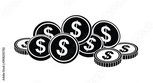 Pile of black and white dollar coins representing wealth and finance