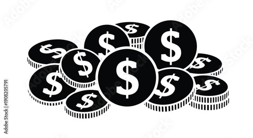 A pile of black and white dollar signs representing wealth and finance