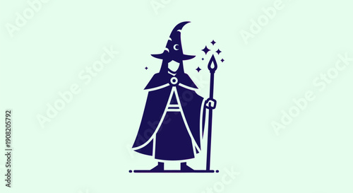 Mystical wizard illustration in dark blue