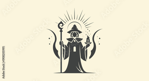 Mystical wizard illustration in silhouette