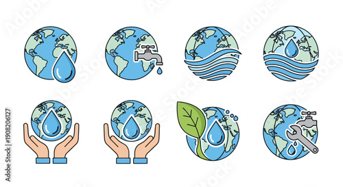 Celebrating World Water Day with illustrations of Earth and conservation efforts globally