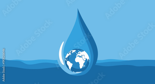 Celebrating World Water Day with a Drop Symbolizing Global Conservation Efforts Around the Planet