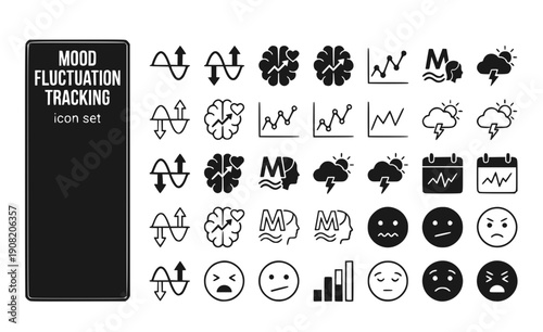 Mood Fluctuation Tracking Mood-Swings Emotional-Tracking Mood-Graph Menopause-Mood Emotional-Fluctuation Mood-Tracker Vector Icon Set - Mood Tracker