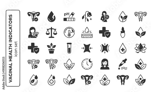 Vaginal Health Indicators Vaginal-Dryness Vaginal-Health Dryness-Indicator Vaginal-Atrophy Menopause-Vaginal Health-Indicator Vector Icon Set - Vaginal Health