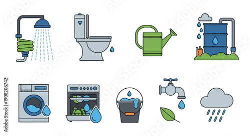 Celebrating World Water Day with Icons Representing Water Usage Around the Globe Daily Life