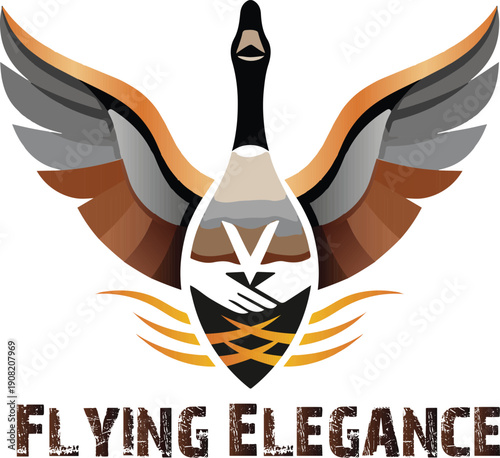 Flying Elegance: The iconic goose in full flight, a stunning illustration that embodies grace, freedom and power.  